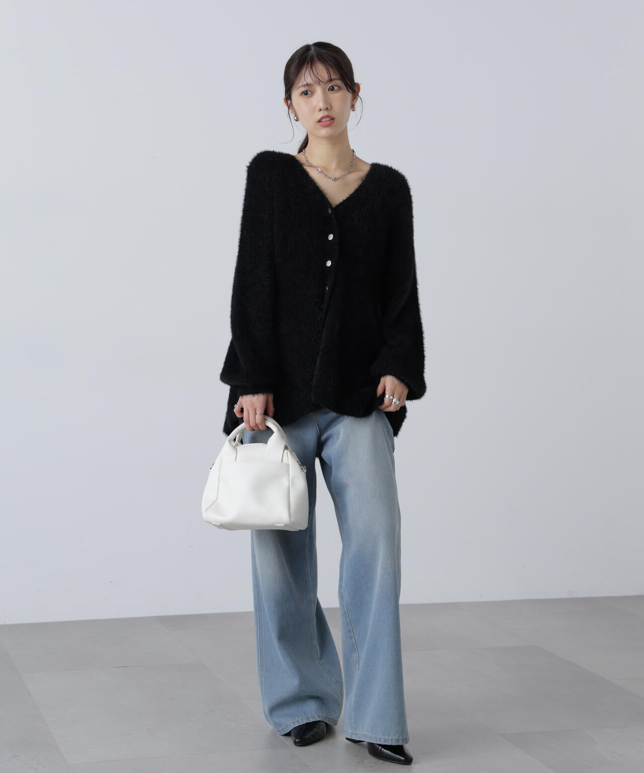 【MFM】ヘアリーペプラム金ボタンニットカーディガン