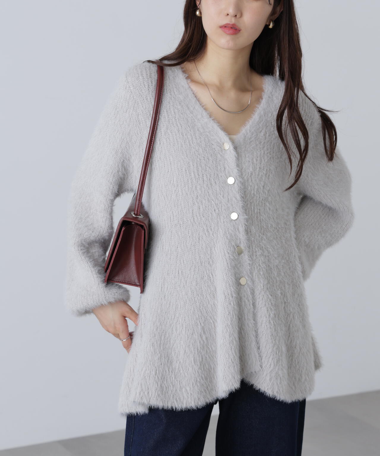 【MFM】ヘアリーペプラム金ボタンニットカーディガン