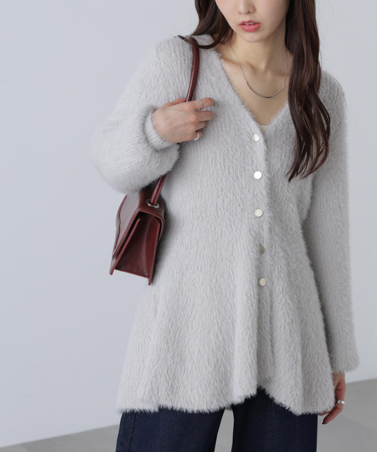 【MFM】ヘアリーペプラム金ボタンニットカーディガン