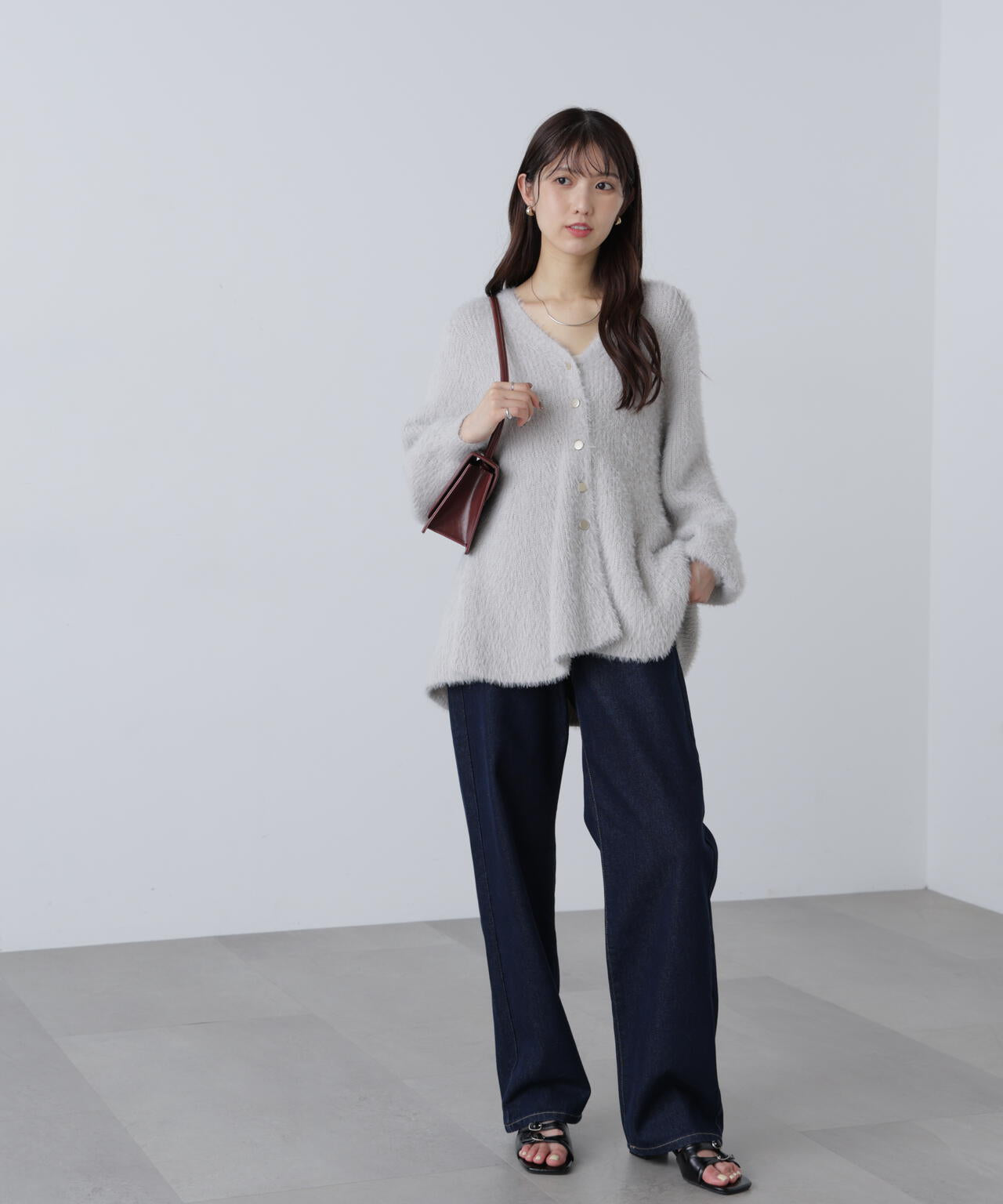 【MFM】ヘアリーペプラム金ボタンニットカーディガン