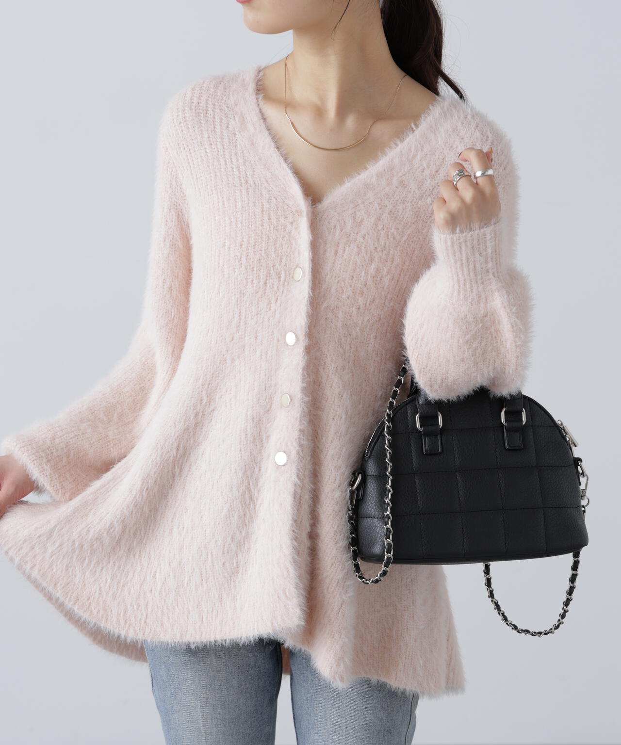 【MFM】ヘアリーペプラム金ボタンニットカーディガン