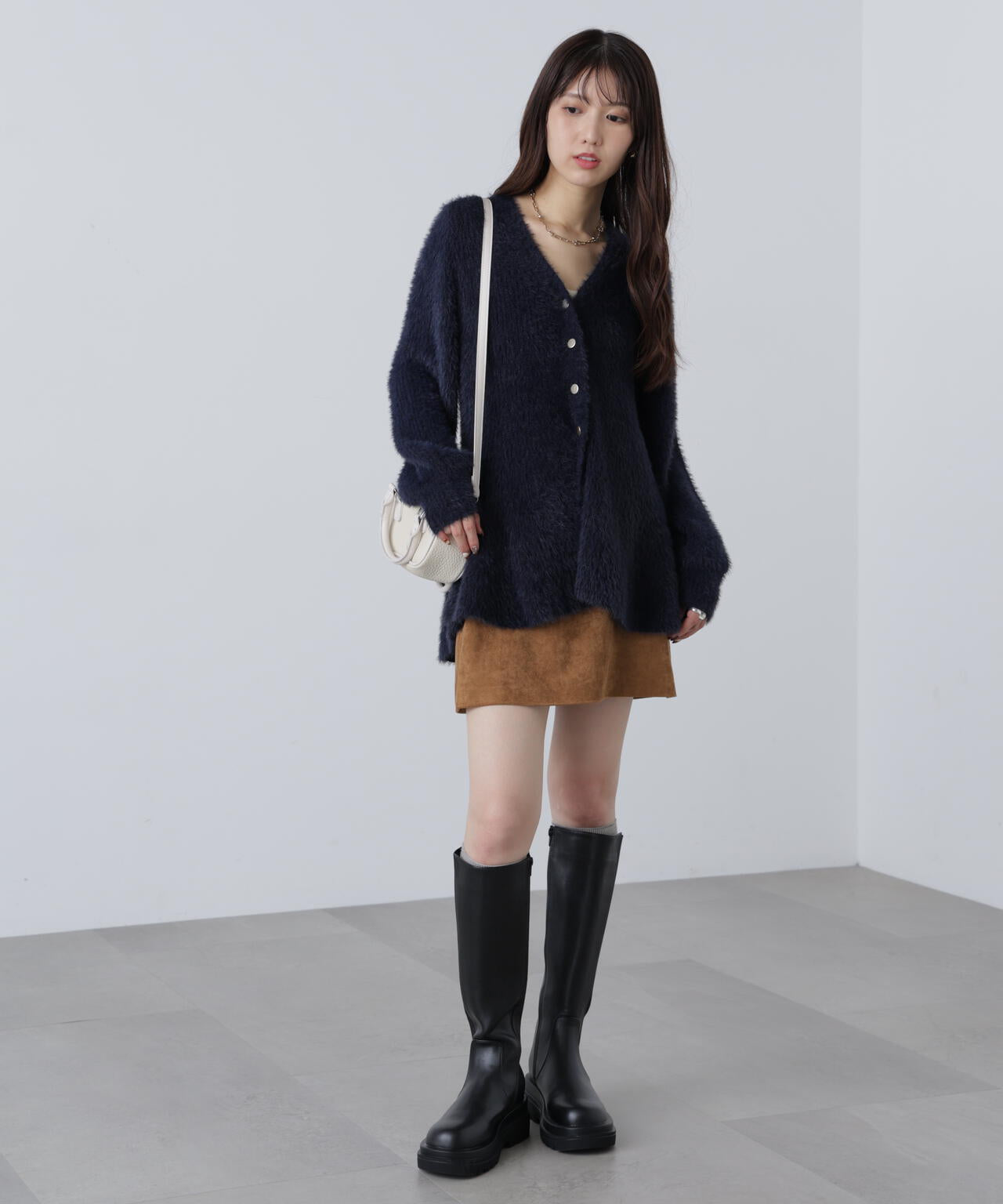 【MFM】ヘアリーペプラム金ボタンニットカーディガン