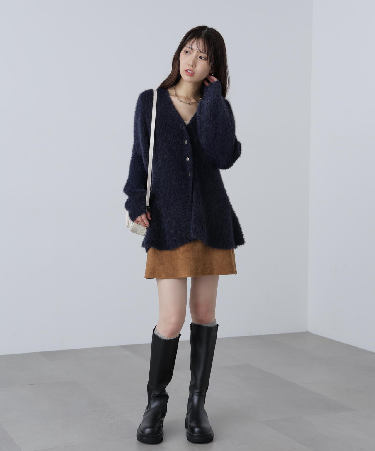 【MFM】ヘアリーペプラム金ボタンニットカーディガン