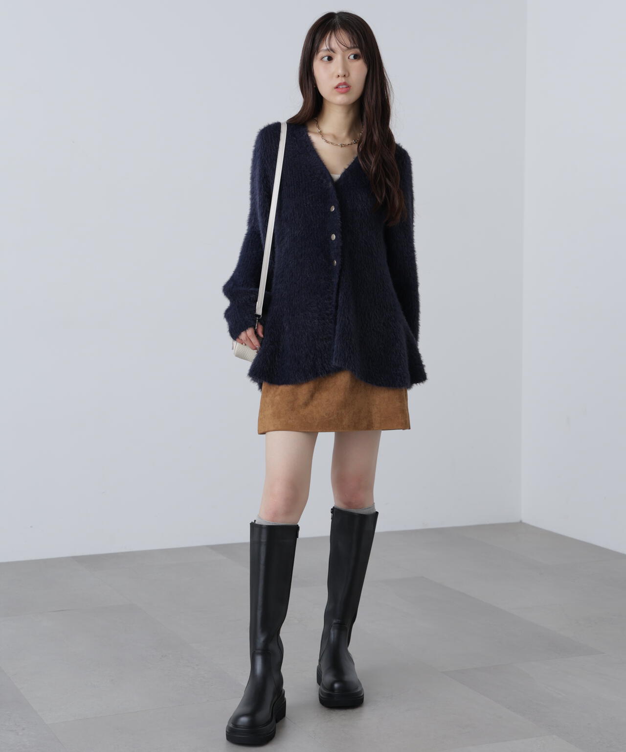 【MFM】ヘアリーペプラム金ボタンニットカーディガン