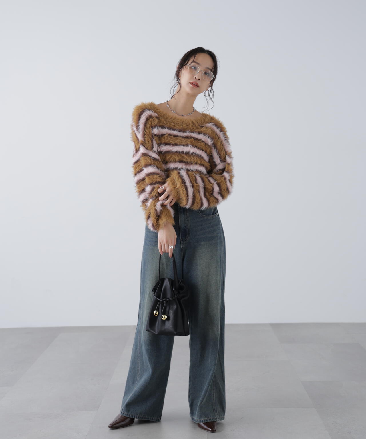 シャギーボーダークロップドニット