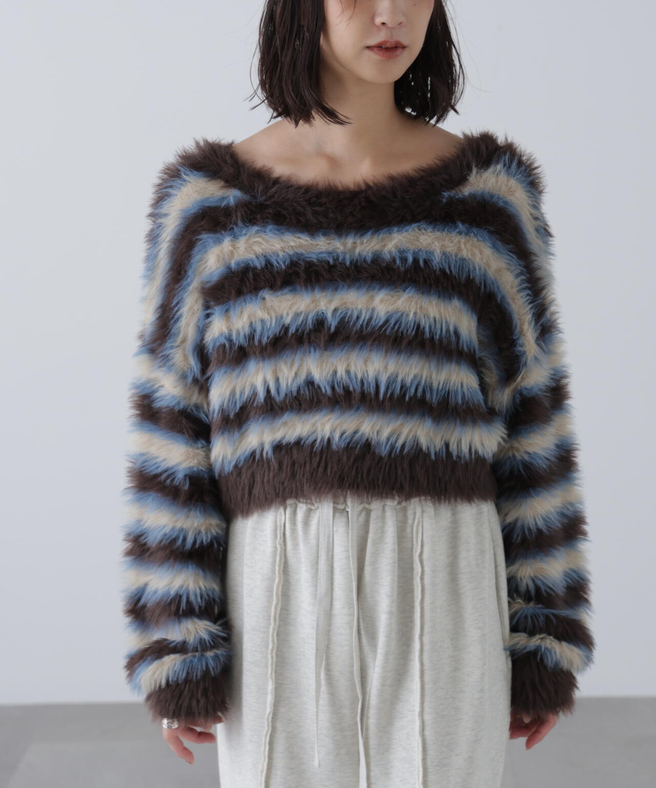 シャギーボーダークロップドニット