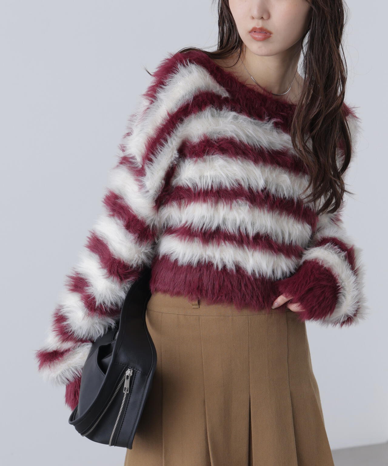 シャギーボーダークロップドニット