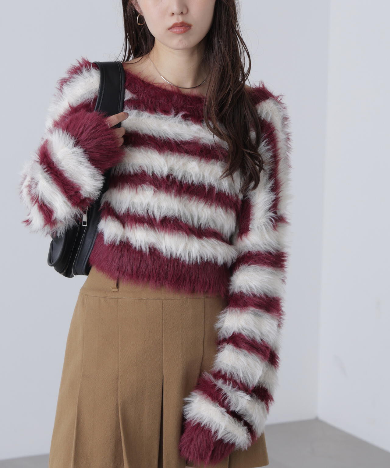 シャギーボーダークロップドニット