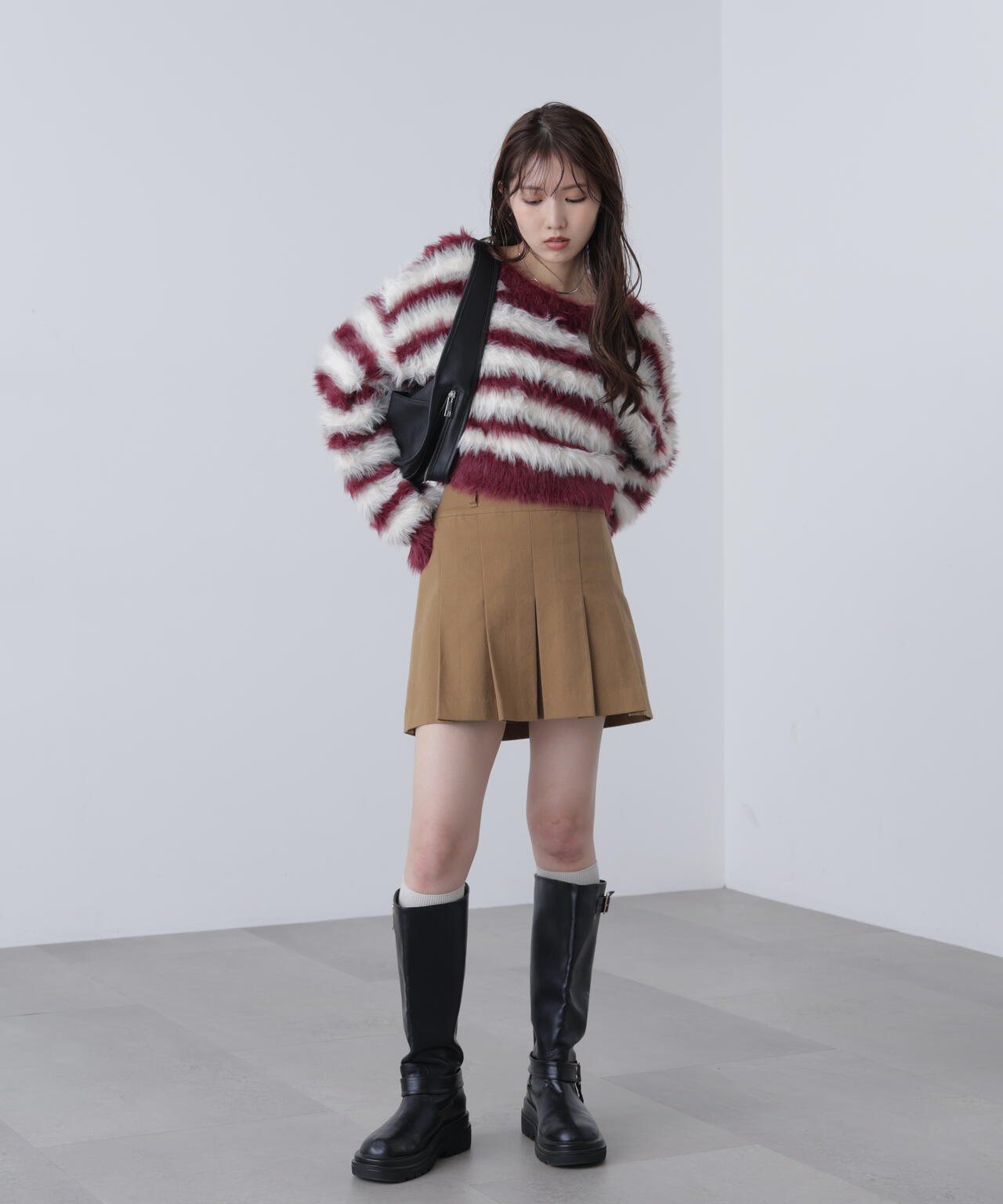 シャギーボーダークロップドニット