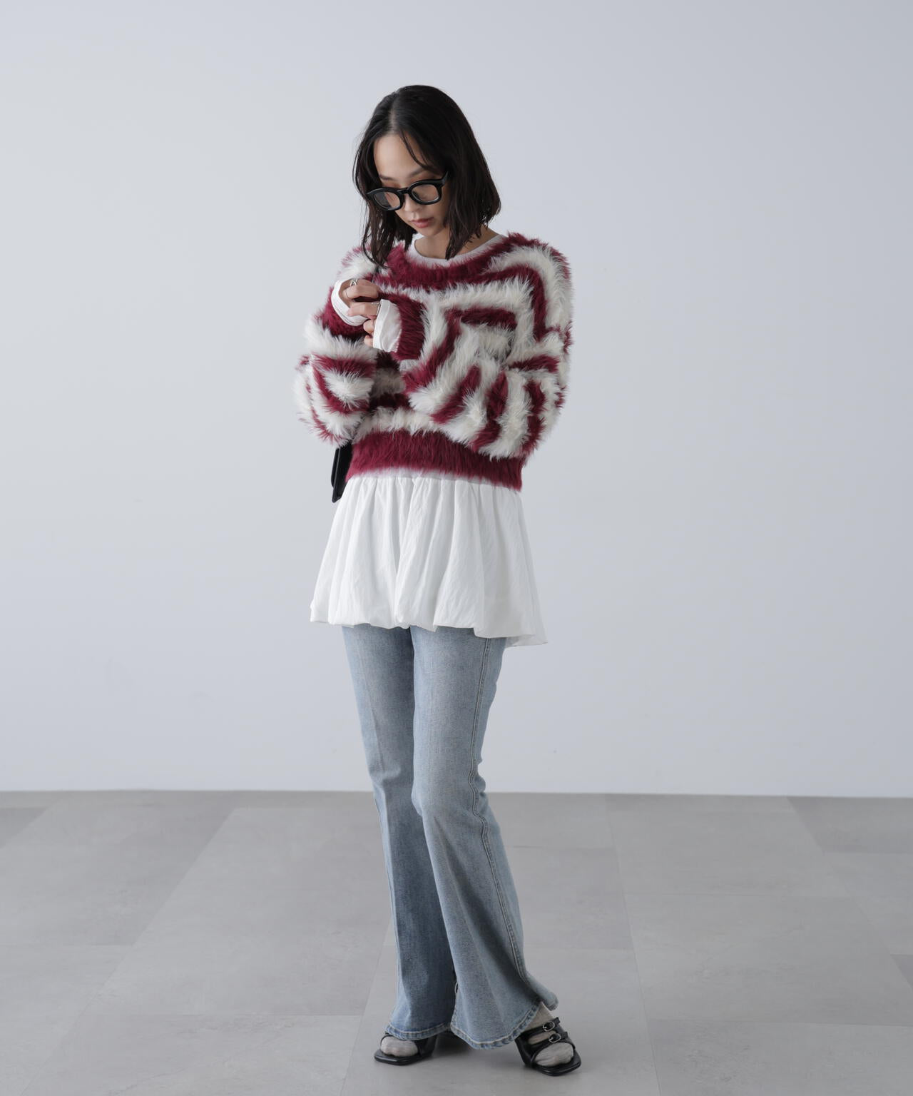 シャギーボーダークロップドニット