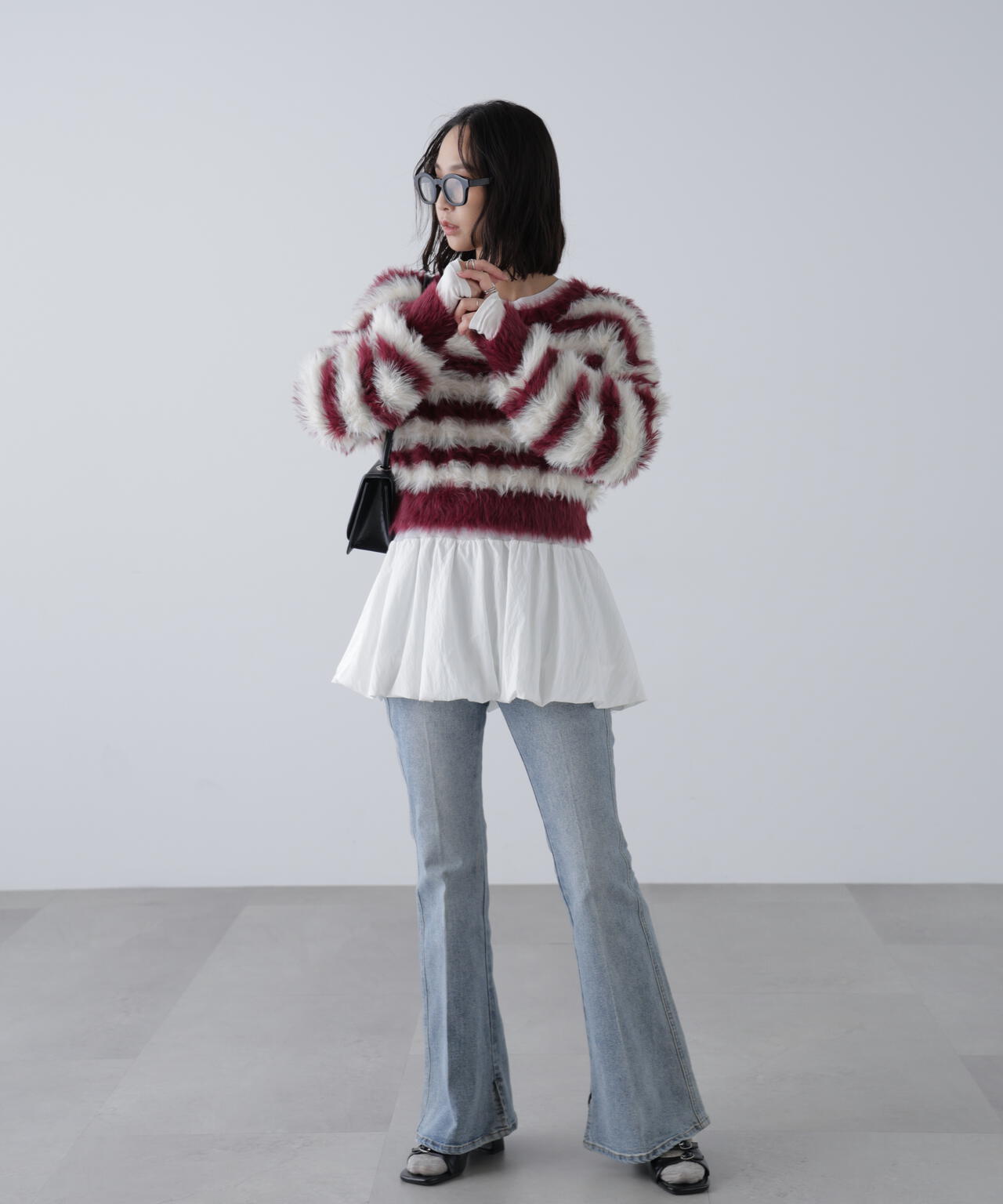 シャギーボーダークロップドニット