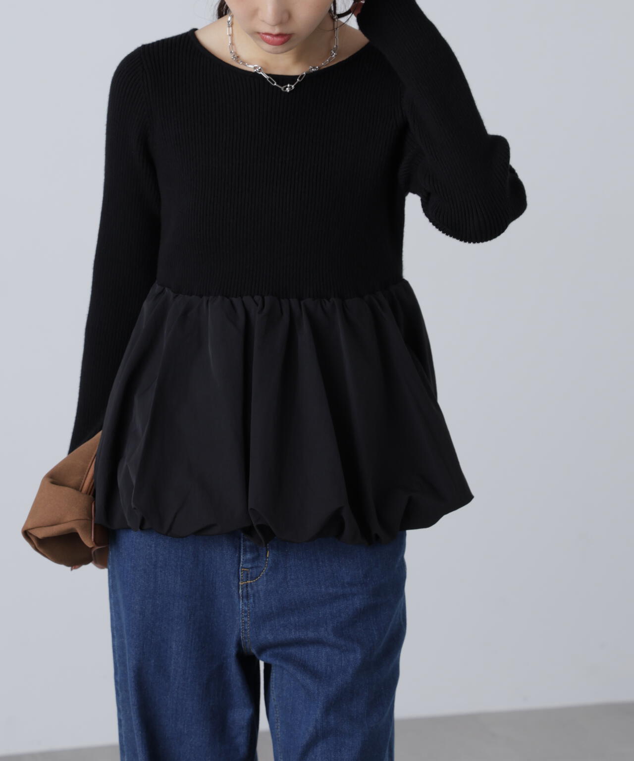 【MFM】ペプラムバルーンニット