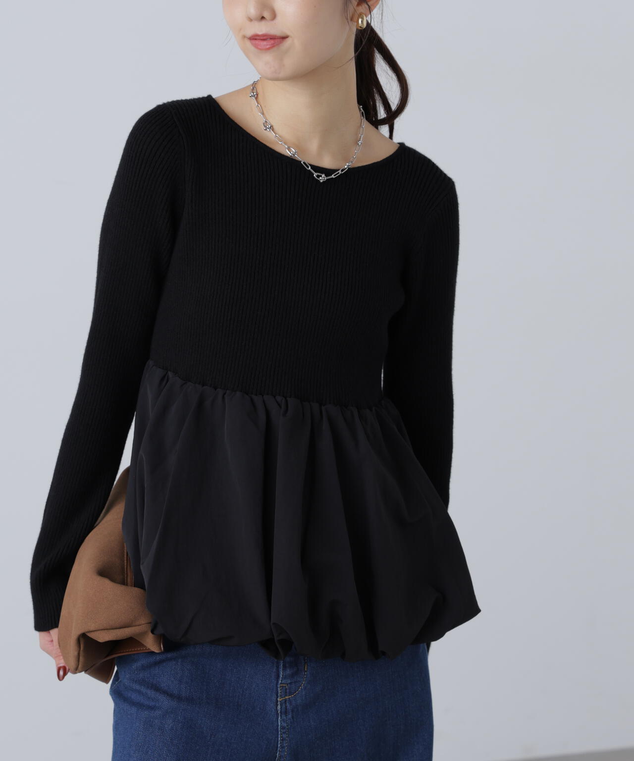 【MFM】ペプラムバルーンニット