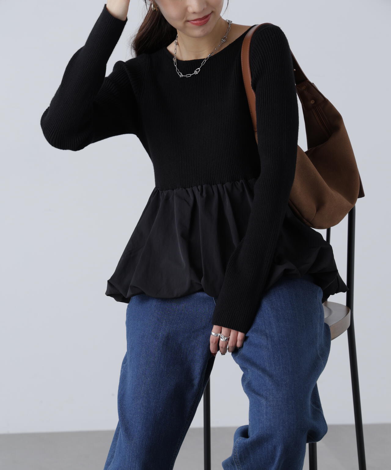 【MFM】ペプラムバルーンニット