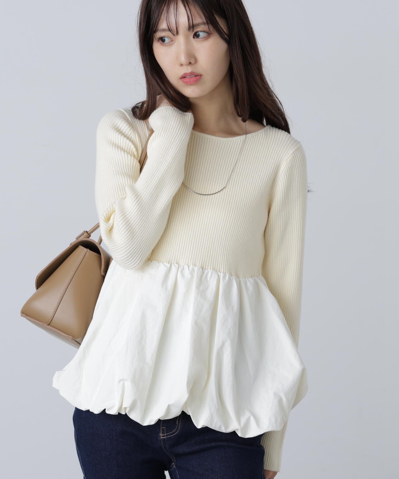 【MFM】ペプラムバルーンニット