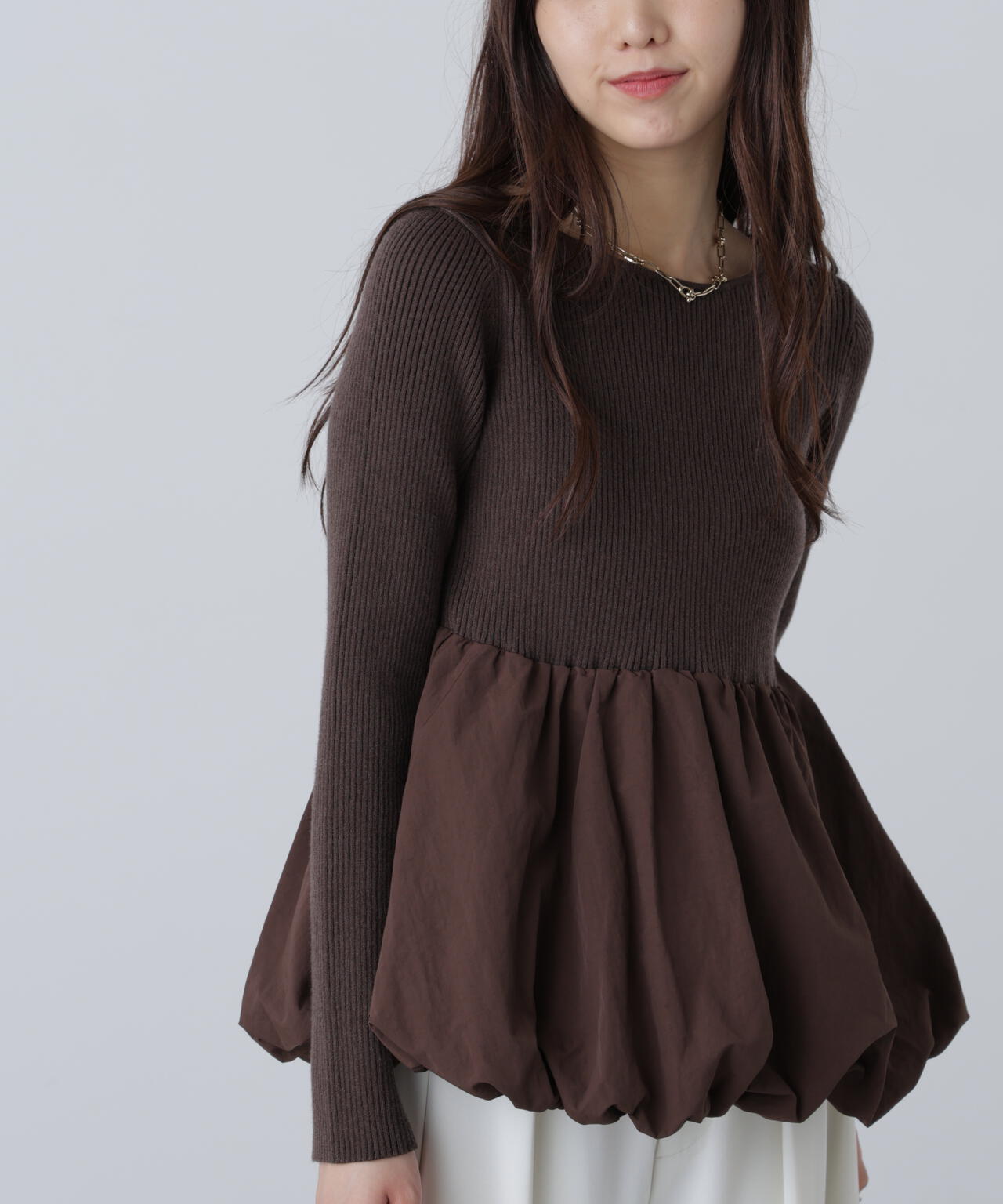 【MFM】ペプラムバルーンニット