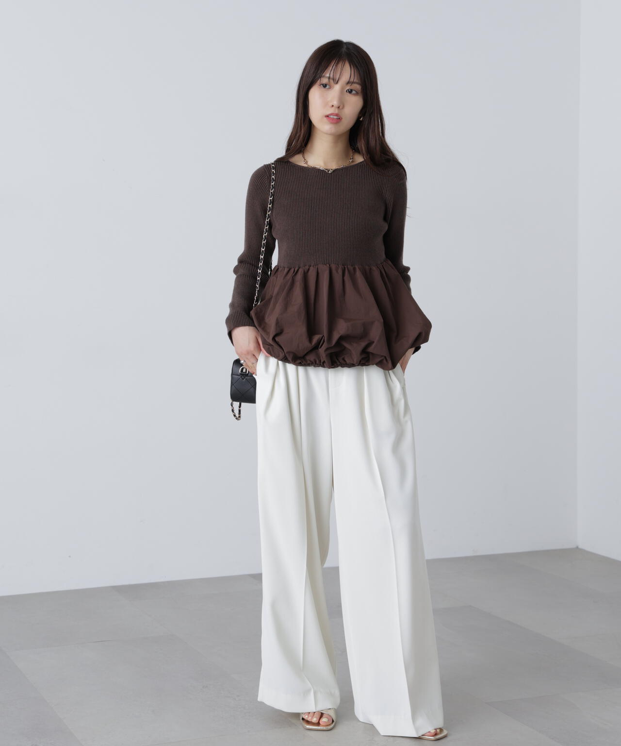 【MFM】ペプラムバルーンニット