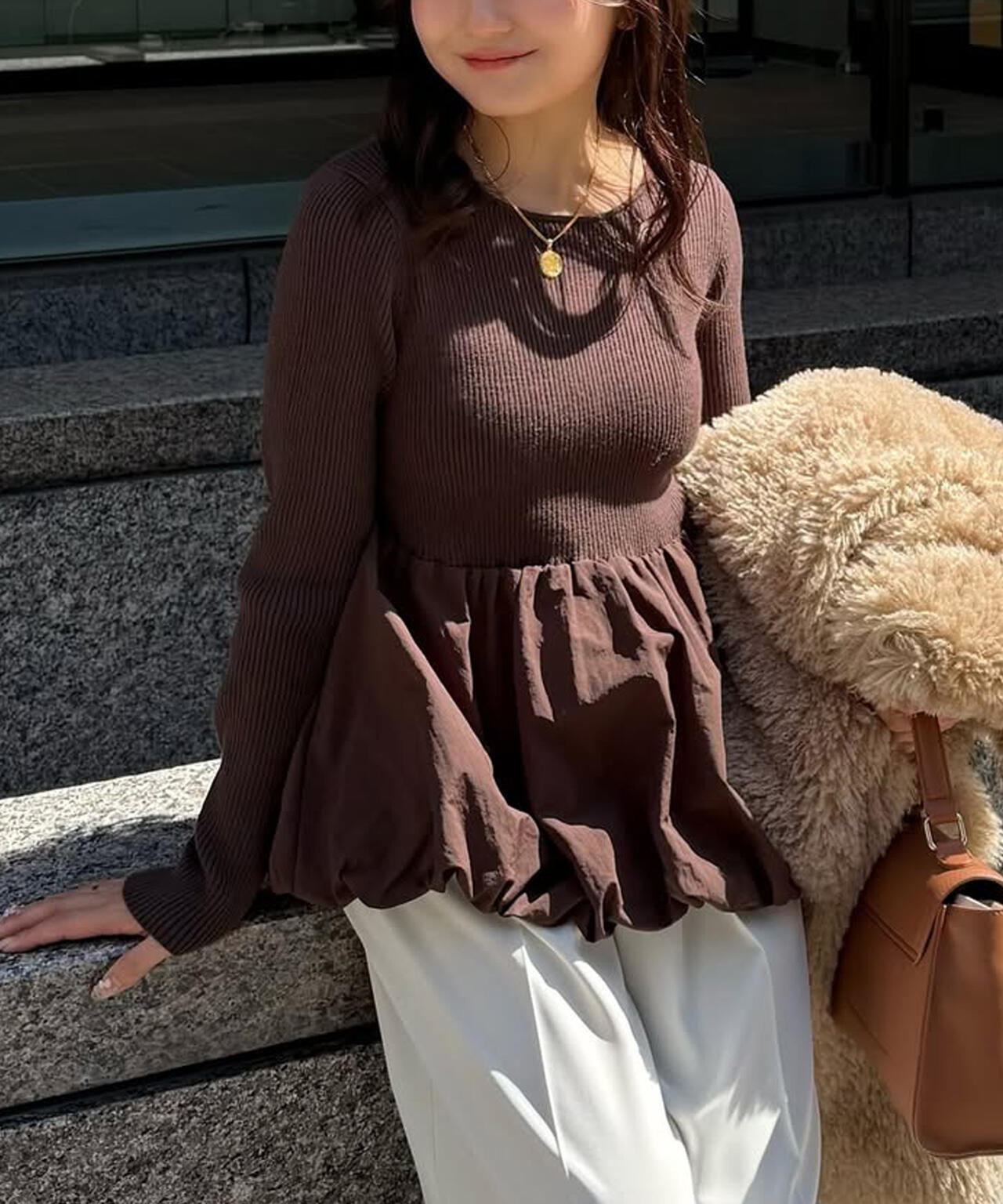 【MFM】ペプラムバルーンニット