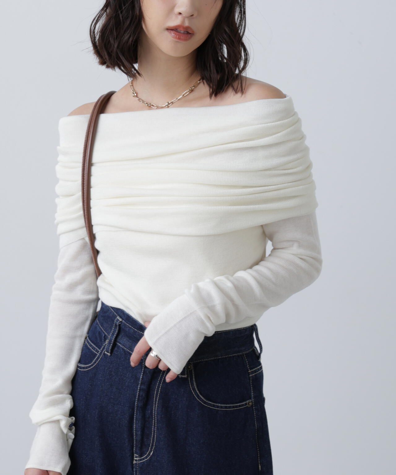 【RIO企画】袖口ボタンオフショルニット〈MFM〉