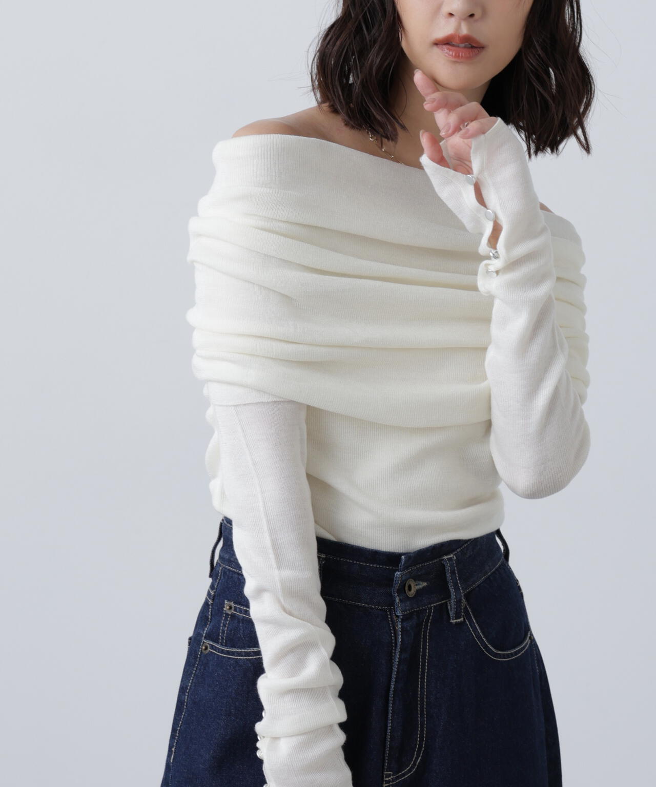 【RIO企画】袖口ボタンオフショルニット〈MFM〉