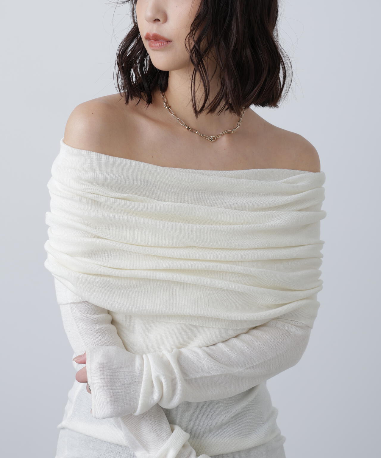 【RIO企画】袖口ボタンオフショルニット〈MFM〉