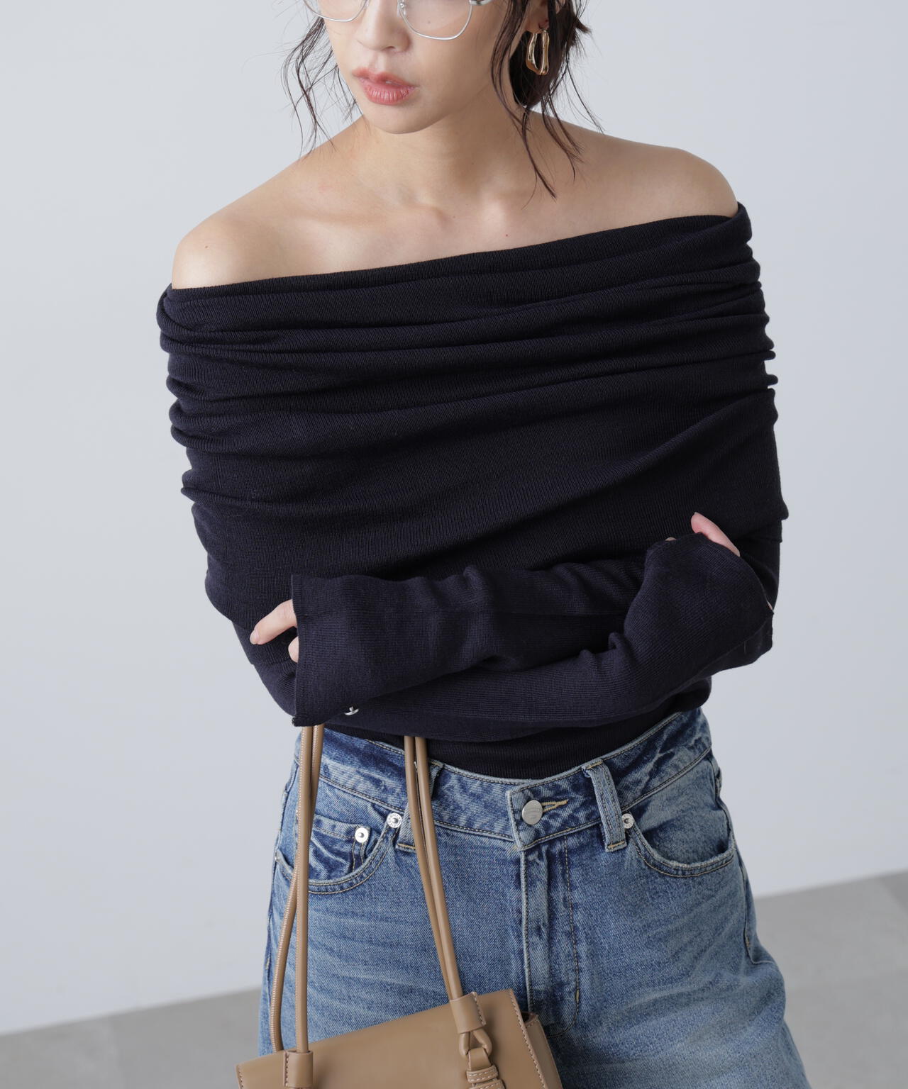 【RIO企画】袖口ボタンオフショルニット〈MFM〉