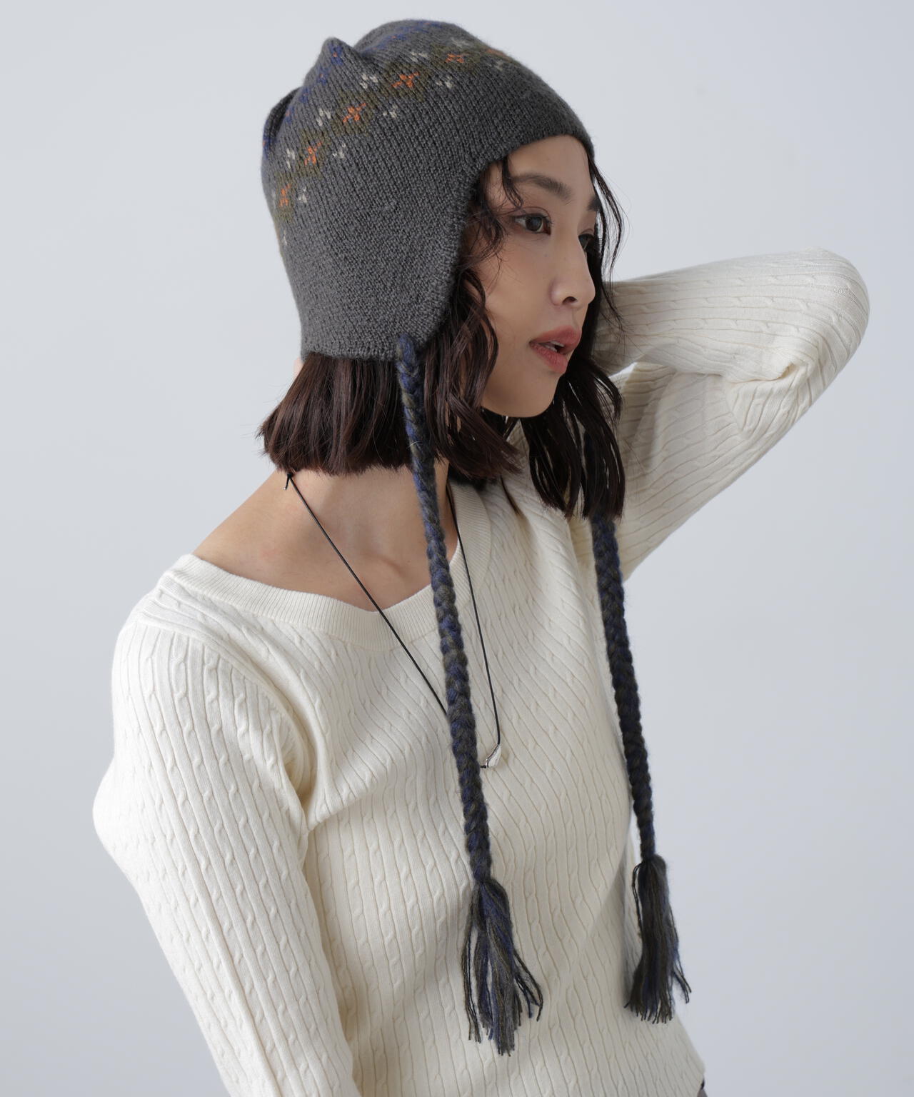 ノルディック柄イヤーニット帽