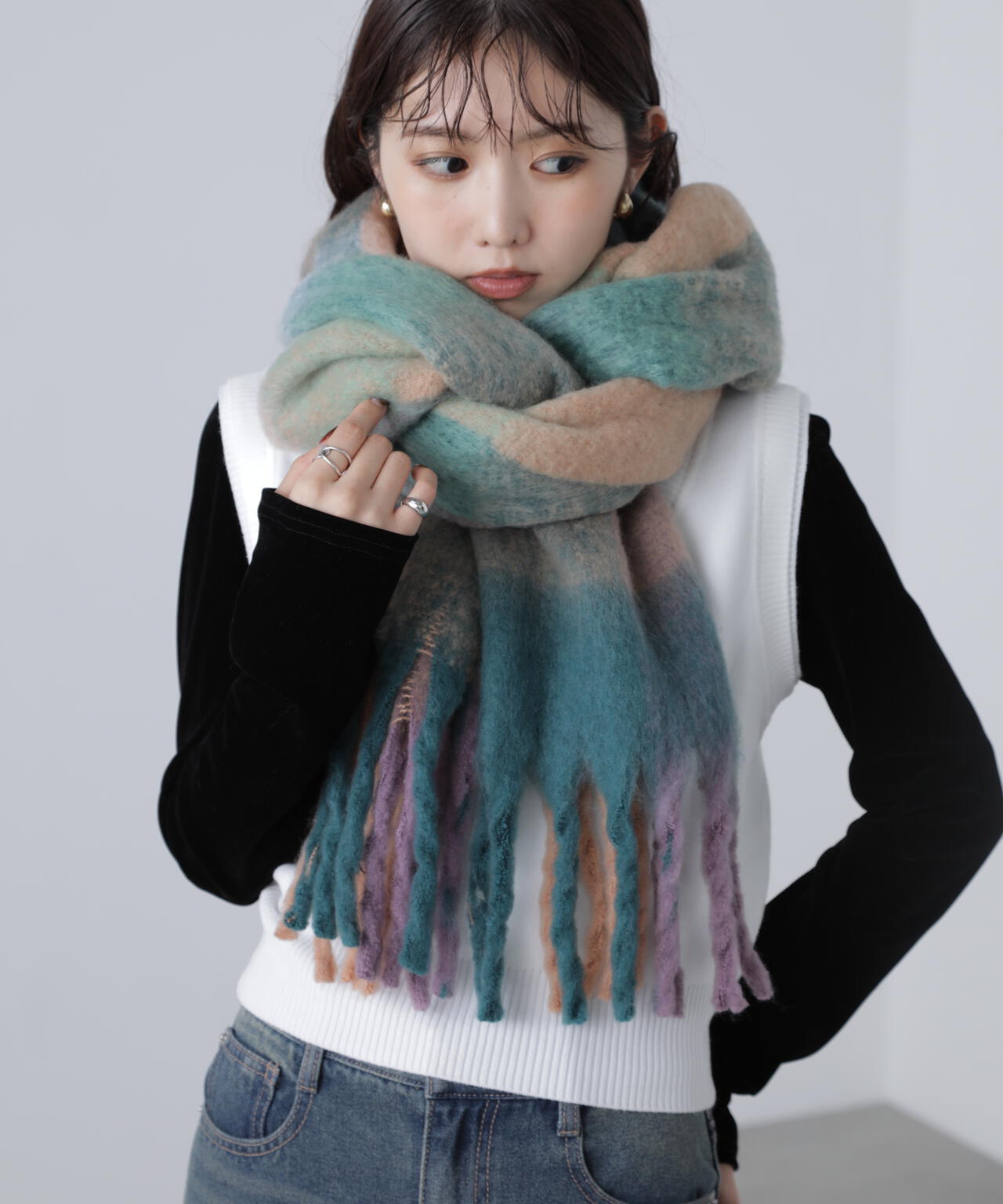 大判チェックストール