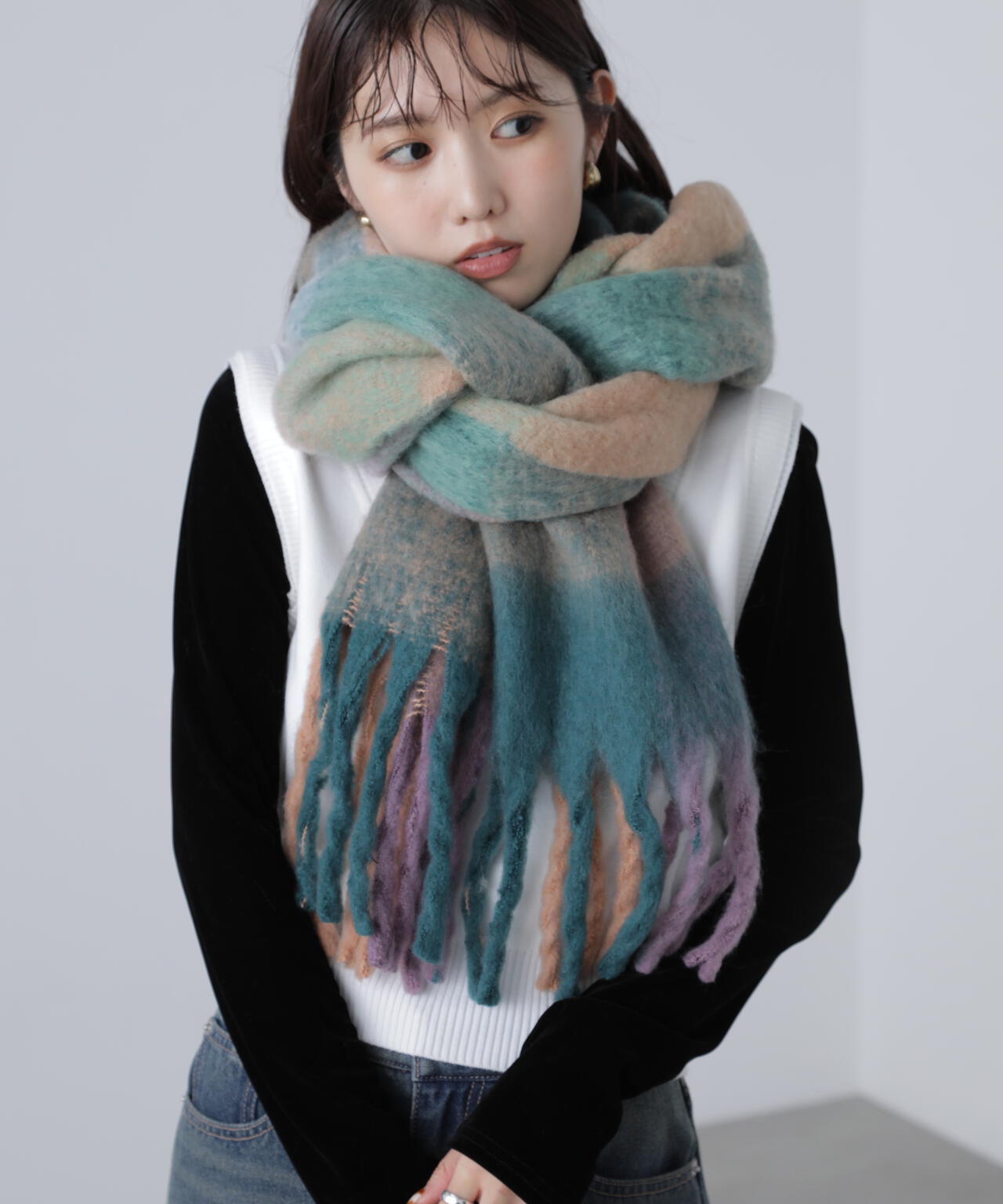 大判チェックストール