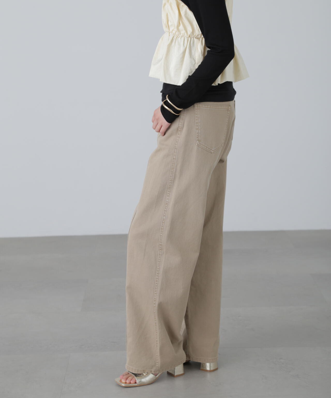 【3サイズ展開XS-M】ワイドストレートカラーパンツ【低身長サイズ有】