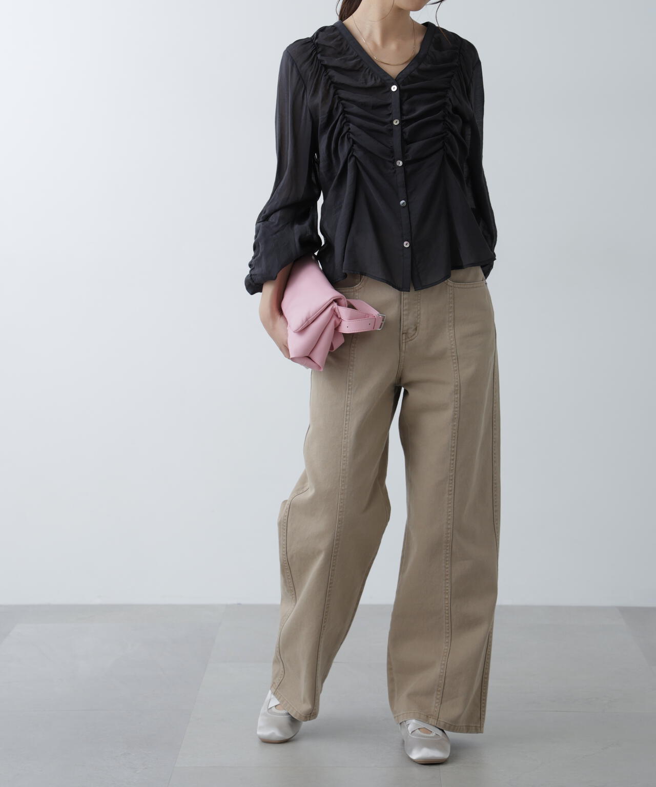 【3サイズ展開XS-M】ワイドストレートカラーパンツ【低身長サイズ有】