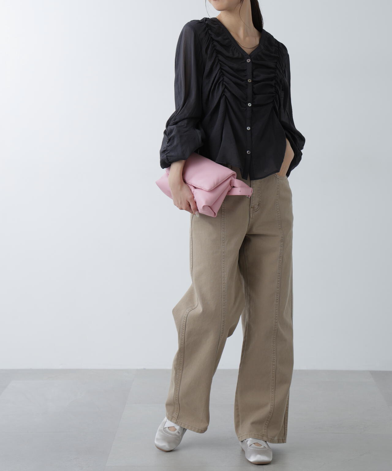 【3サイズ展開XS-M】ワイドストレートカラーパンツ【低身長サイズ有】