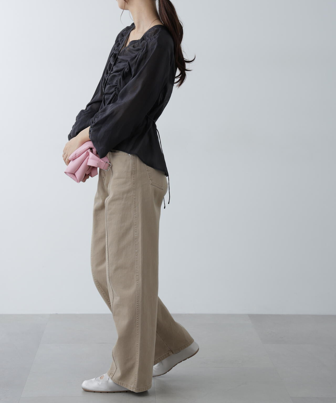 【3サイズ展開XS-M】ワイドストレートカラーパンツ【低身長サイズ有】