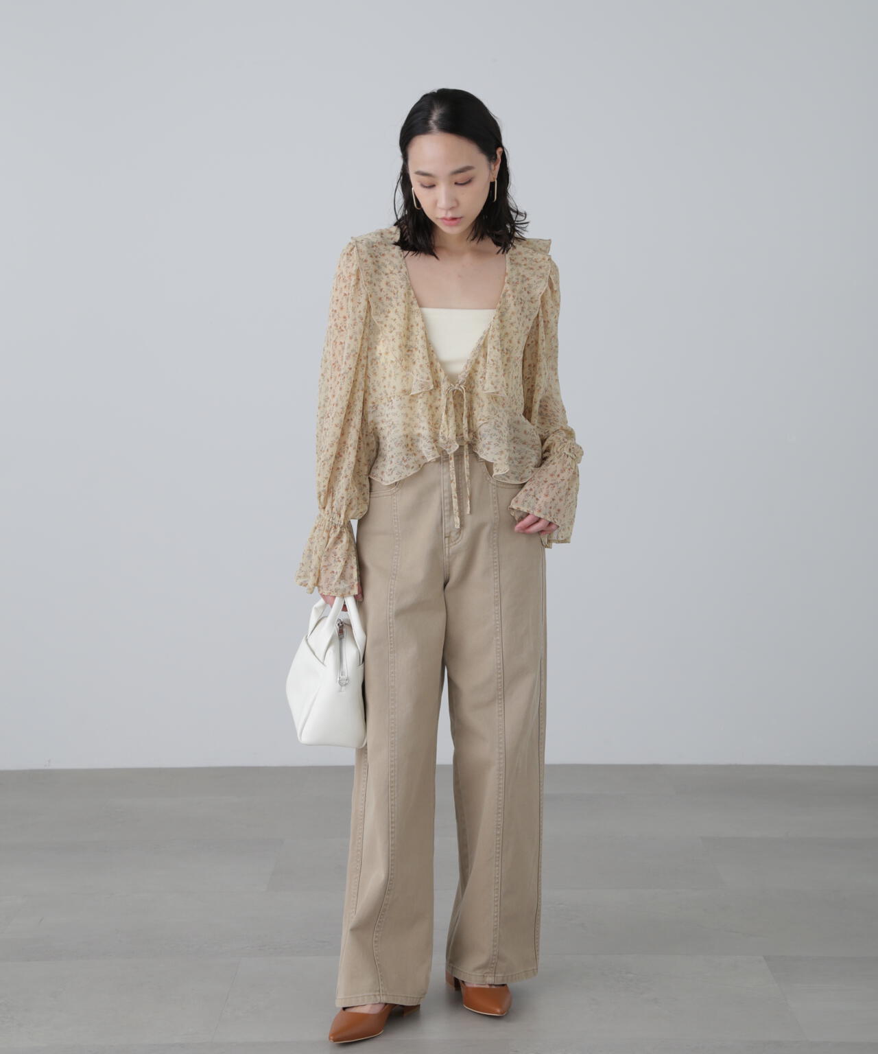 【3サイズ展開XS-M】ワイドストレートカラーパンツ【低身長サイズ有】