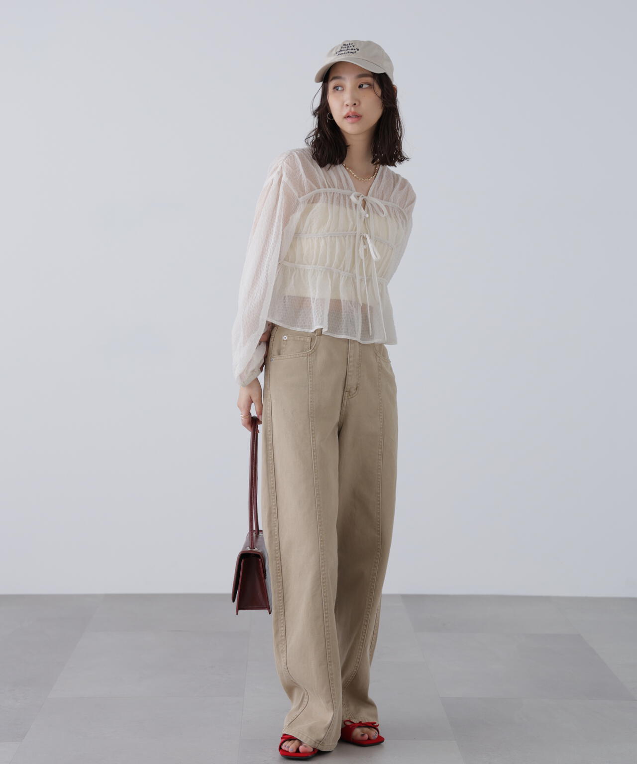 【3サイズ展開XS-M】ワイドストレートカラーパンツ【低身長サイズ有】