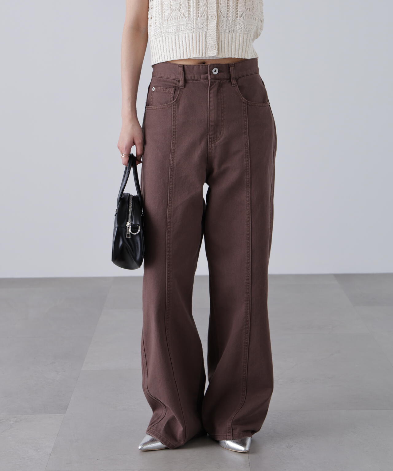 【3サイズ展開XS-M】ワイドストレートカラーパンツ【低身長サイズ有】