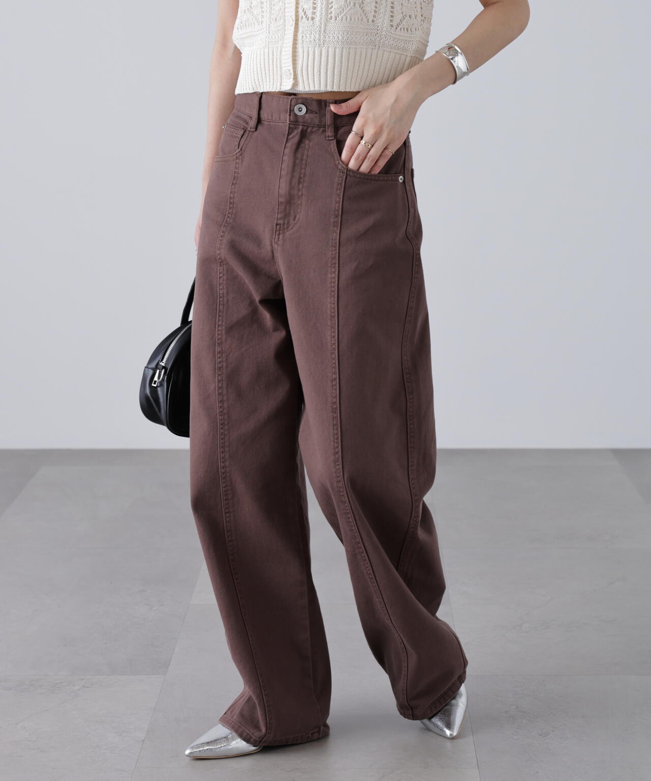 【3サイズ展開XS-M】ワイドストレートカラーパンツ【低身長サイズ有】