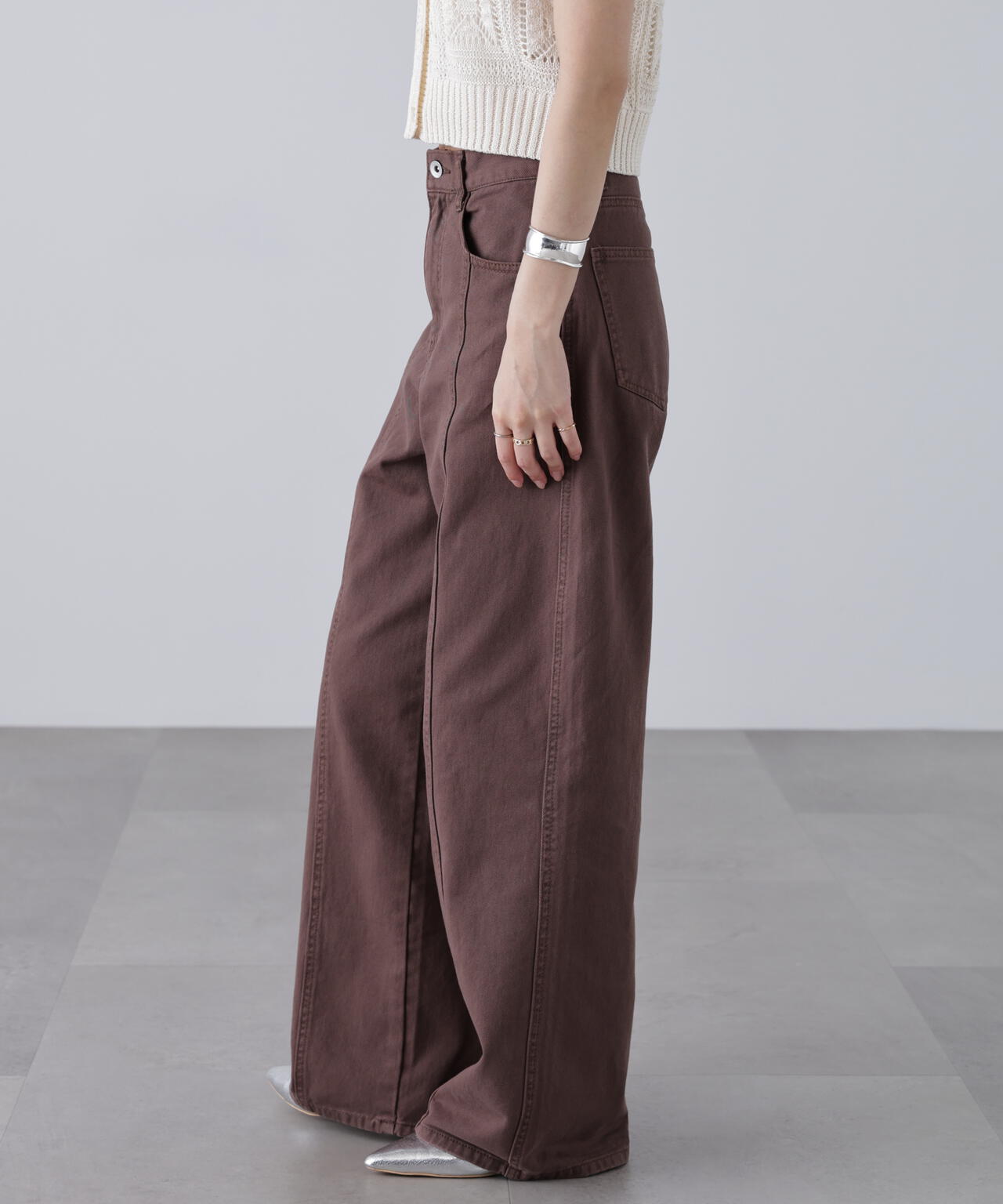 【3サイズ展開XS-M】ワイドストレートカラーパンツ【低身長サイズ有】