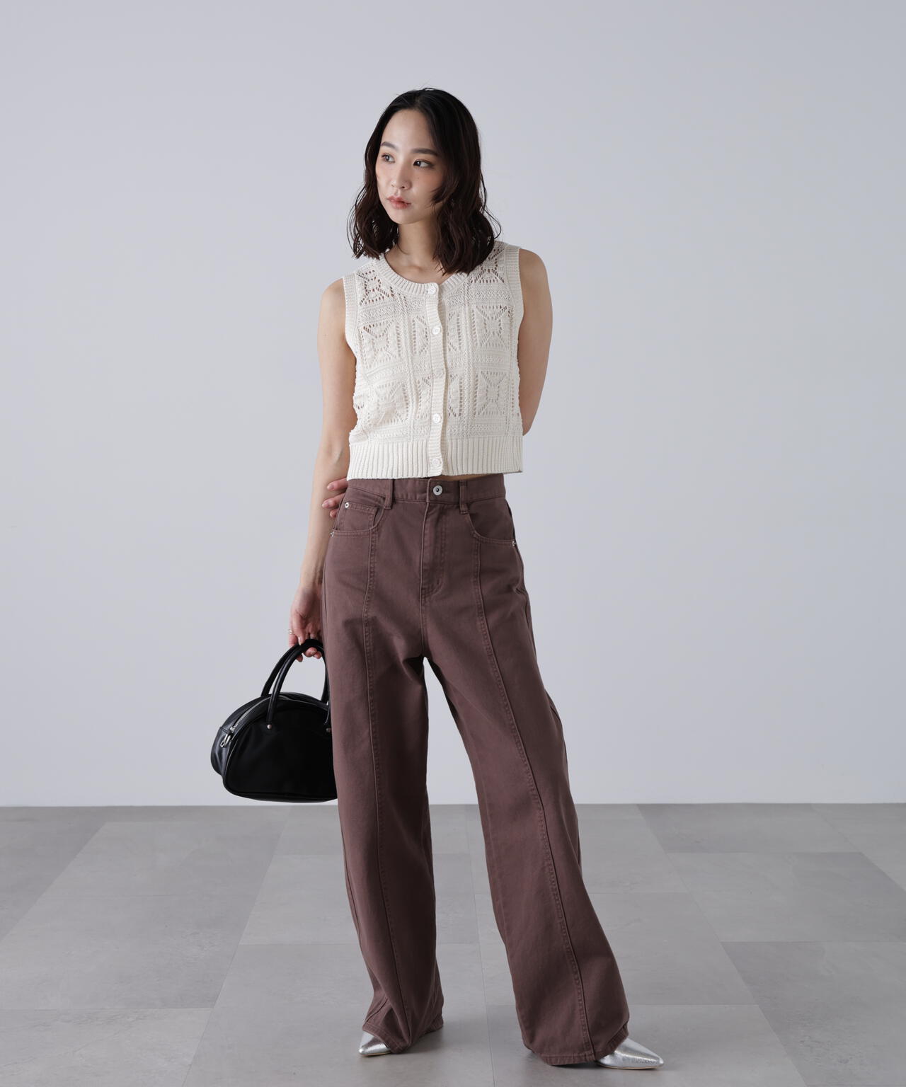 【3サイズ展開XS-M】ワイドストレートカラーパンツ【低身長サイズ有】