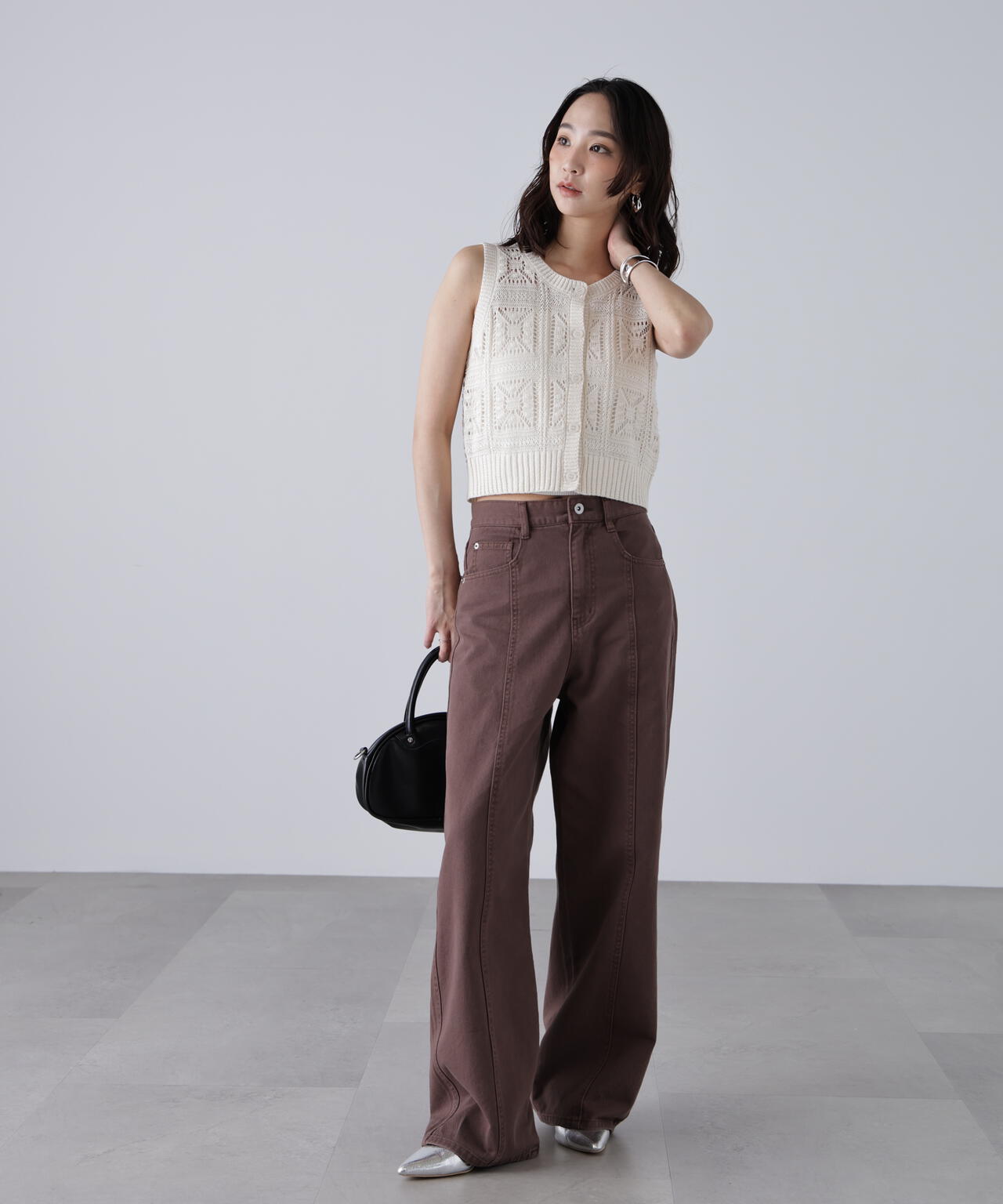 【3サイズ展開XS-M】ワイドストレートカラーパンツ【低身長サイズ有】