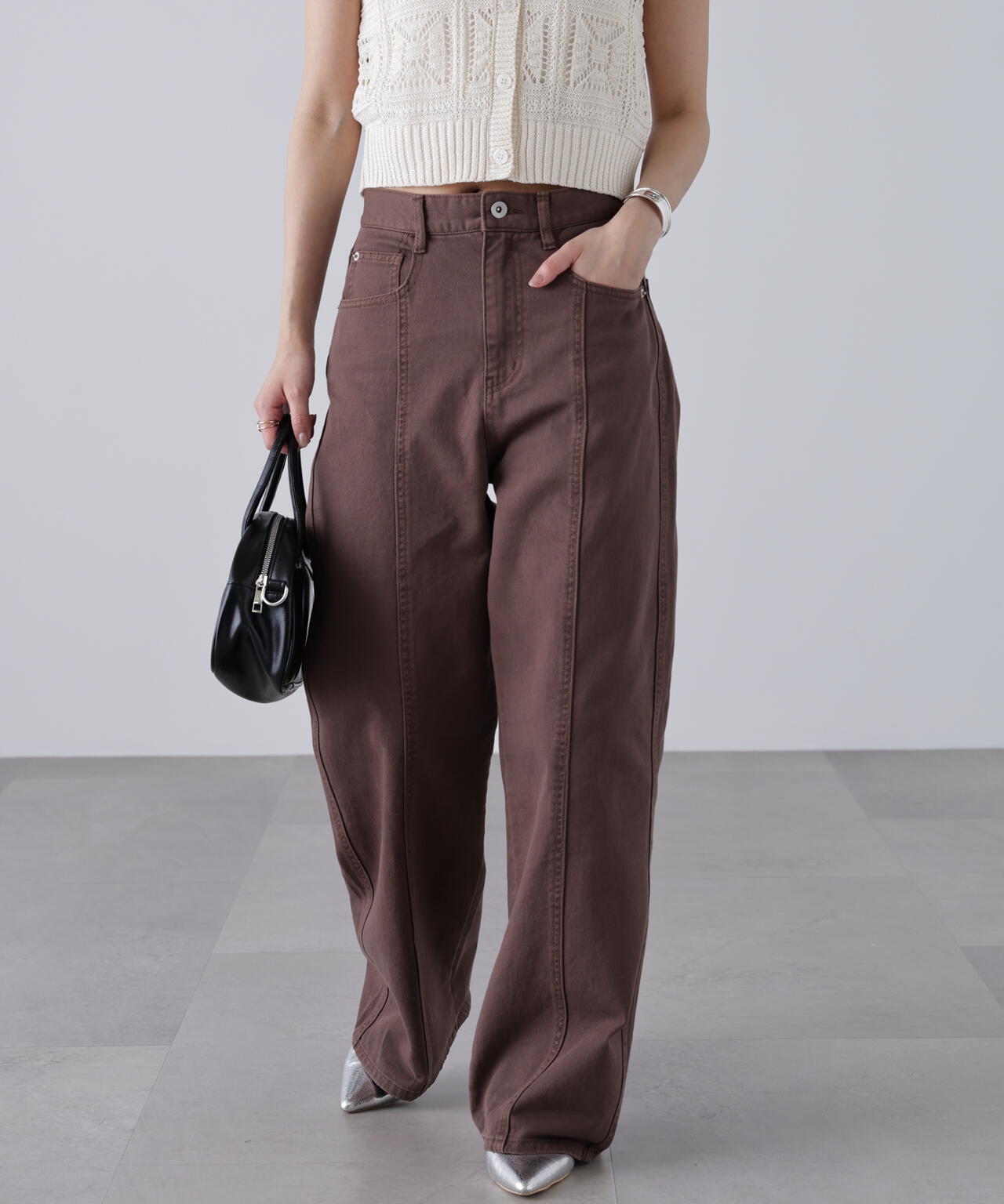 【3サイズ展開XS-M】ワイドストレートカラーパンツ【低身長サイズ有】