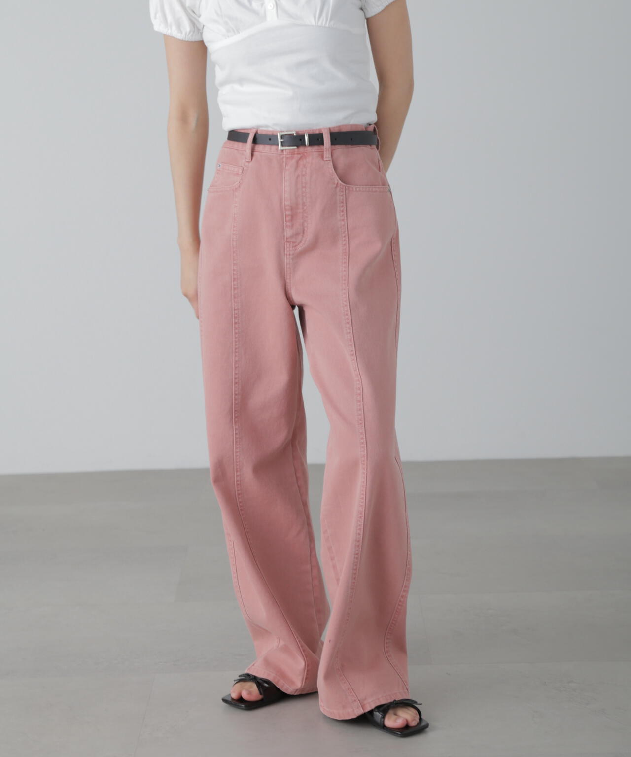 【3サイズ展開XS-M】ワイドストレートカラーパンツ【低身長サイズ有】