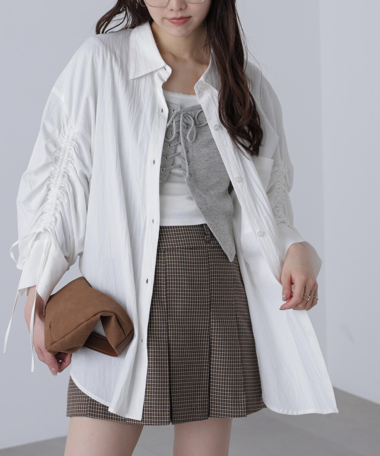 袖シャーリングオーバーシャツ