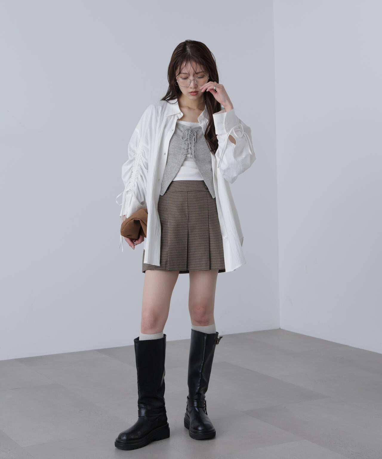 袖シャーリングオーバーシャツ