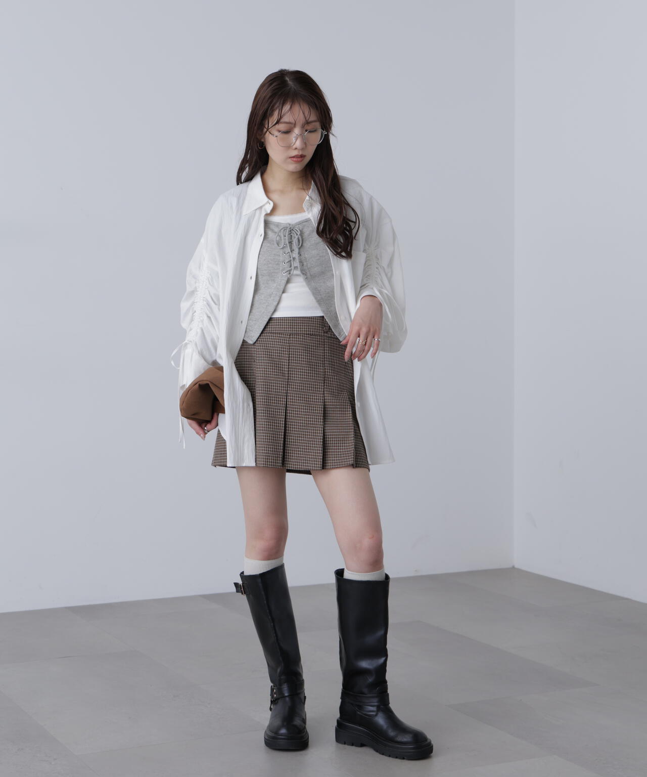 袖シャーリングオーバーシャツ