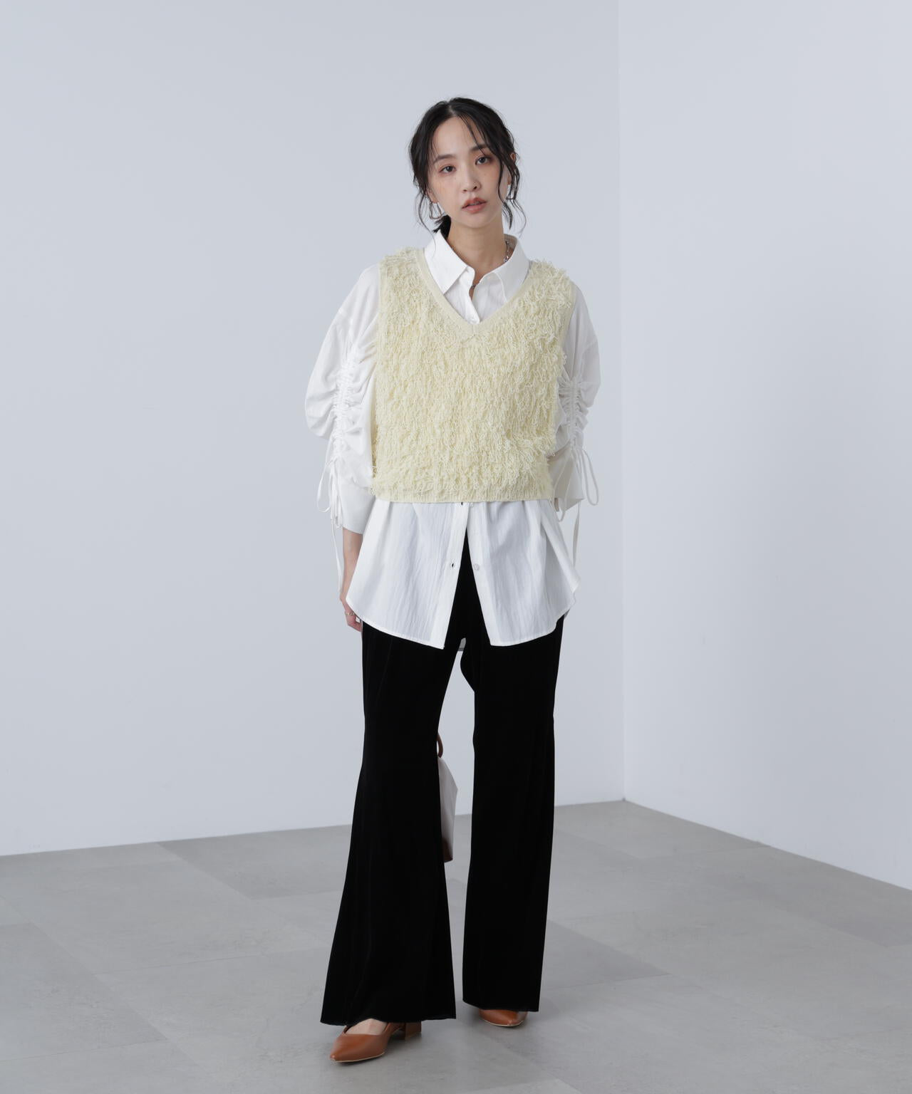 袖シャーリングオーバーシャツ