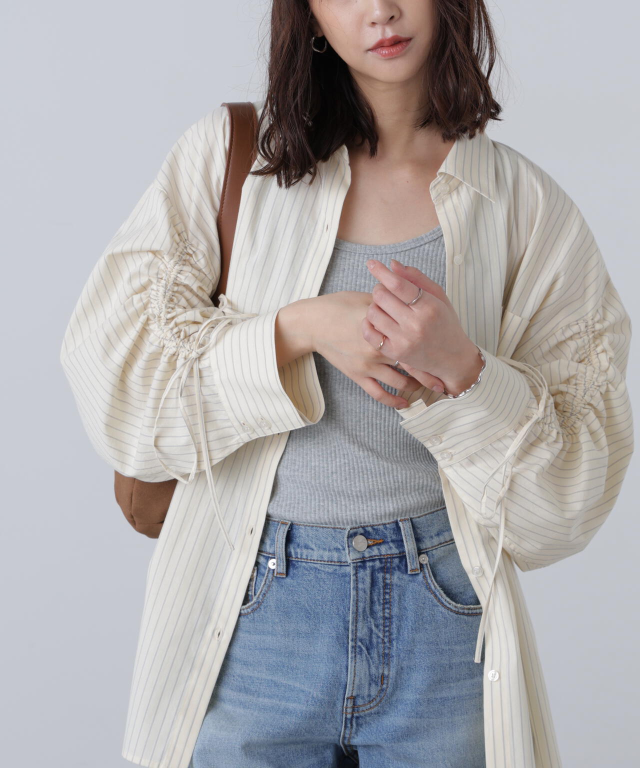 袖シャーリングオーバーシャツ