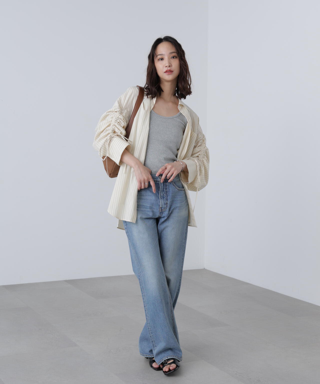 袖シャーリングオーバーシャツ