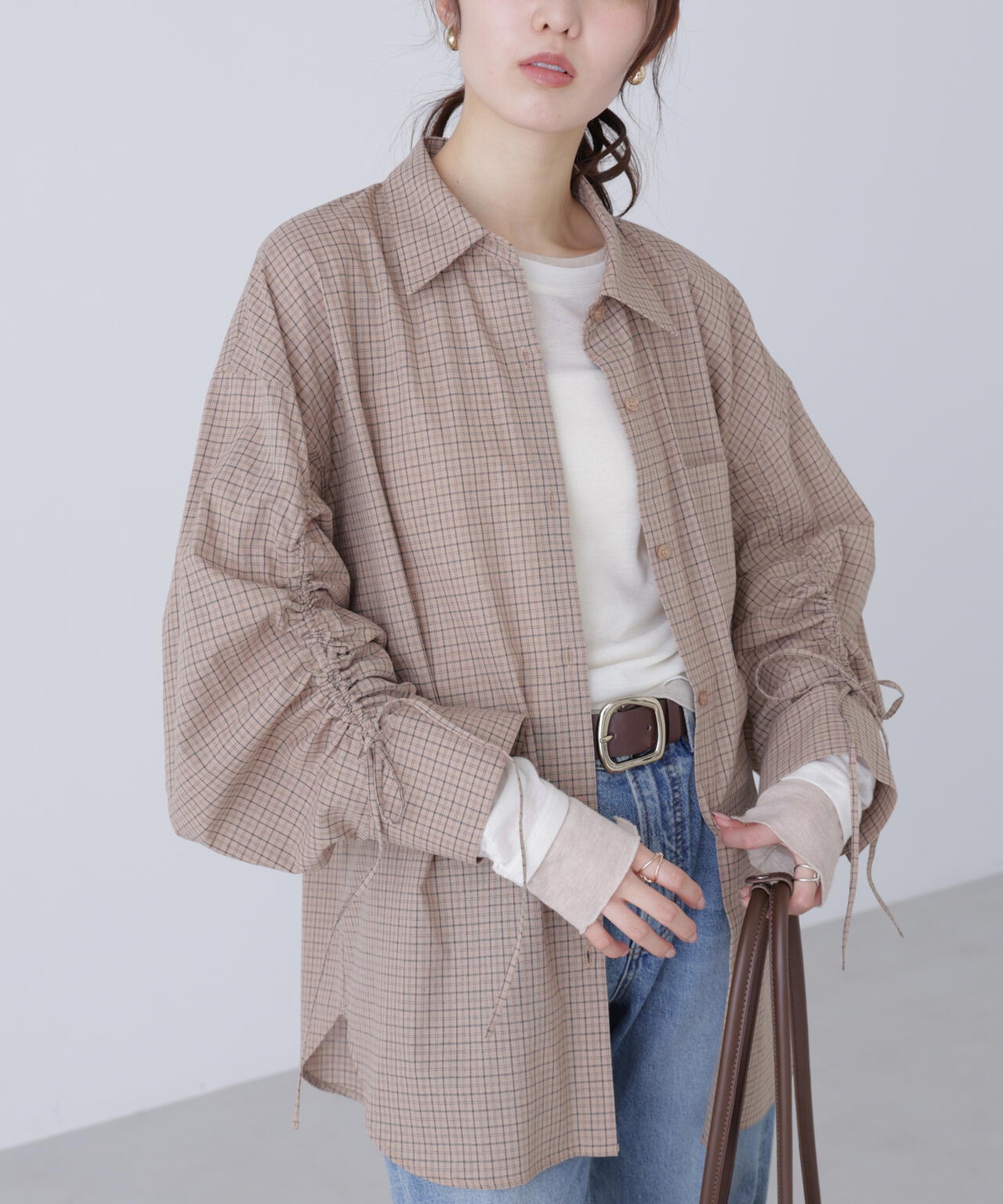 袖シャーリングオーバーシャツ