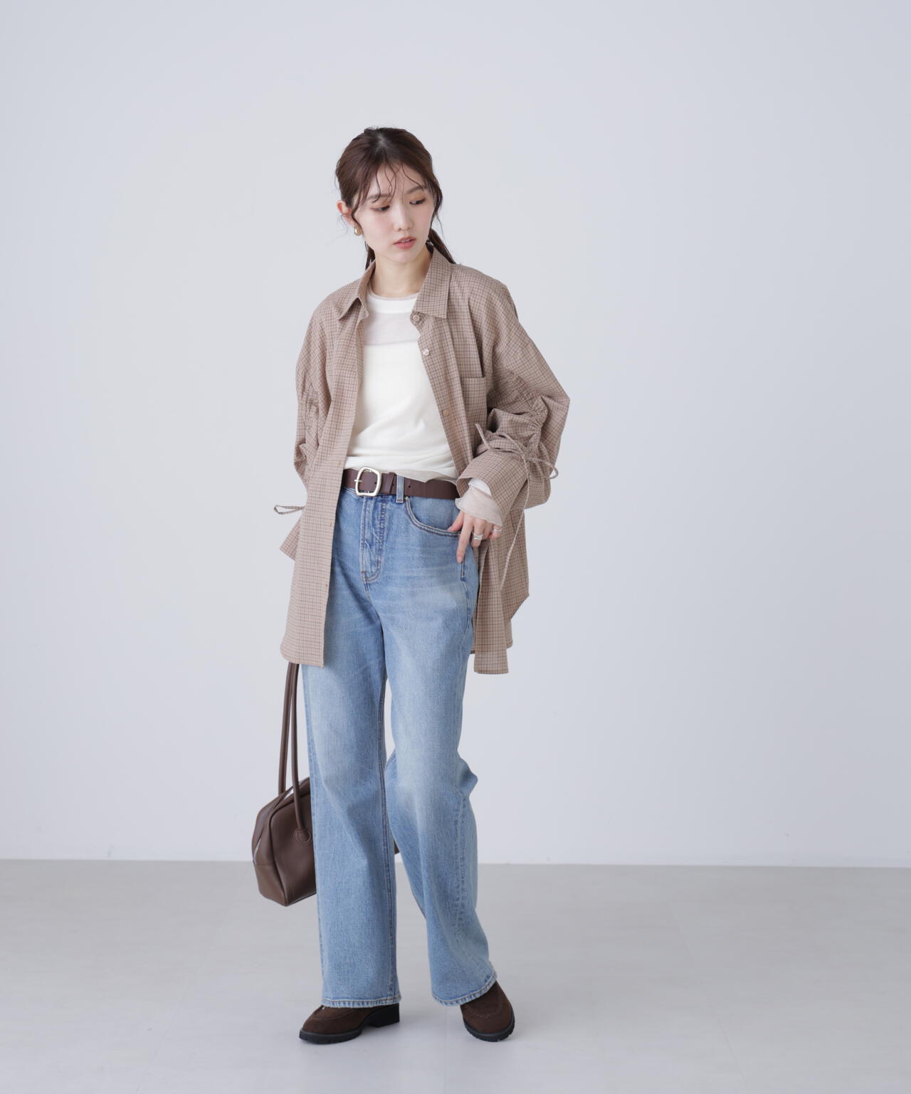 袖シャーリングオーバーシャツ